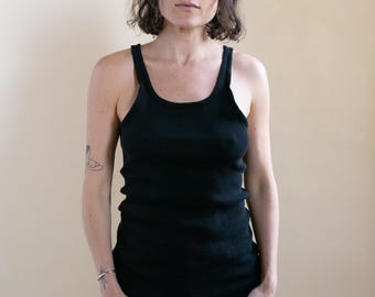 Vintage zwarte geribbelde tanktop | Uniseks geribbeld ondershirt | Hemd | XS S | T305