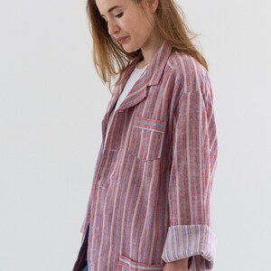 Vintage Red Blue Striped Shirt Jacket Unisex Flannel Stripe Cotton Pajama Chore shirt M L SJ010 image 7