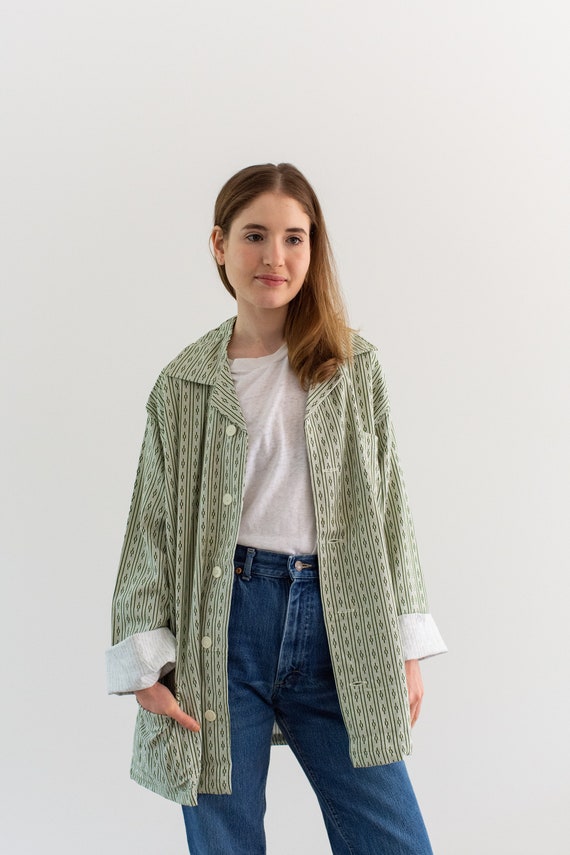 Vintage Green White Striped Shirt Jacket Stripe Cot… Gem