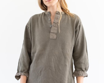 Vintage grijze wafelgebreide Henley thermotuniek | Gemaakt in Zweden | Wafelshirt | S M | TH33