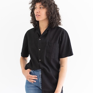 The Weldon Shirt in Black | Vintage Snap Button Short Sleeve Work Shirt | UNISEX Black Utility Shirt | Workwear Overdye | XS S M L