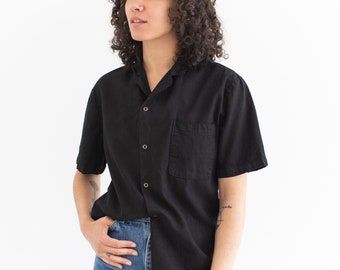 The Weldon Shirt in Black | Vintage Snap Button Short Sleeve Work Shirt | UNISEX Black Utility Shirt | Workwear Overdye | XS S M L XL