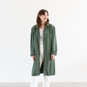 Vintage Eucalyptus Green Shop Coat Unisex Herringbone Twill Euro Chore Trench Jacket M image 1