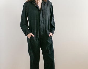 Vintage 40s Overdye Black Cotton Coverall | Jump Suit Jumpsuit | Canada Onesie Mechanic | Boilersuit Boiler Suit | S M | BC021