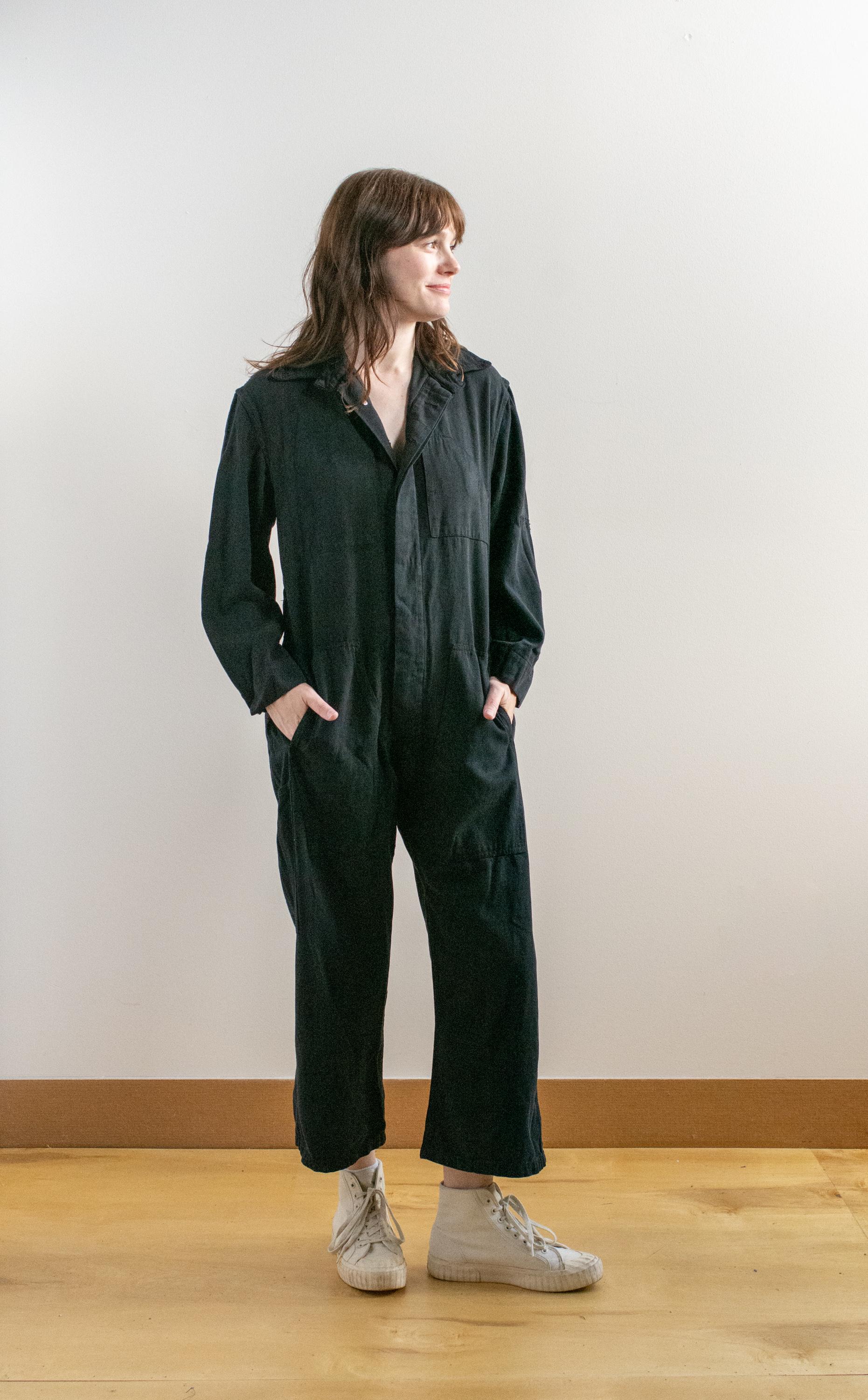 Vintage 40s Overdye Black Cotton Coverall | Jump Suit Jumpsuit