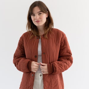 Vintage Overdye Brick Red Cotton Quilt Jacket | Unisex Round Quilted Puffer | S M L |