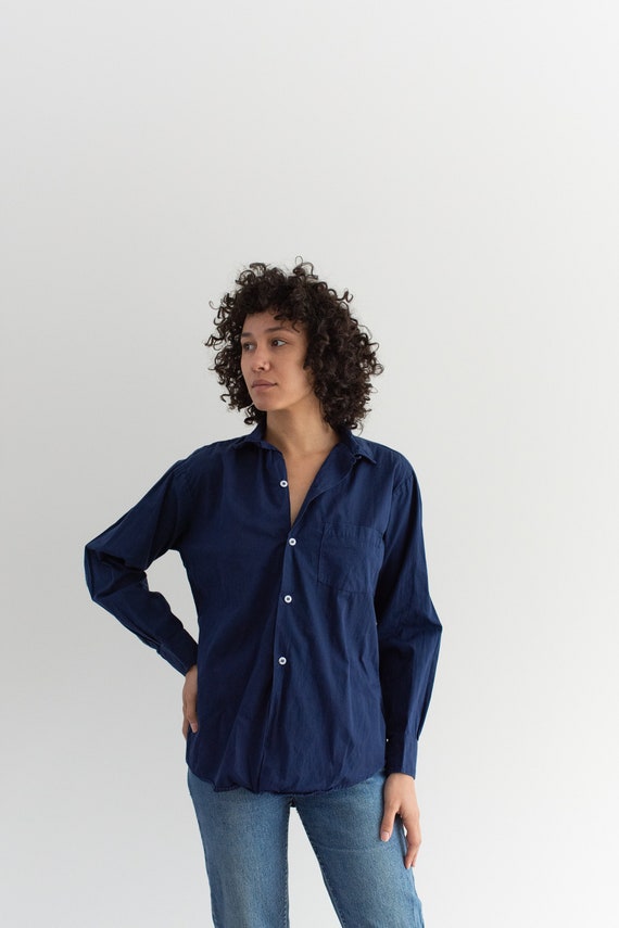Vintage minimalist pullover striped blue blouse Size M