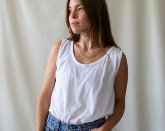 The Umbria Tank | Vintage White Tank Top | 100% Tissue Cotton Singlet | Washed Deadstock Undershirt | S M L |