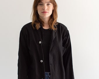 Vintage Black Side Button Artist Smock Jacket | 50s Overdye Cotton Shirt | Made in USA | M L XL