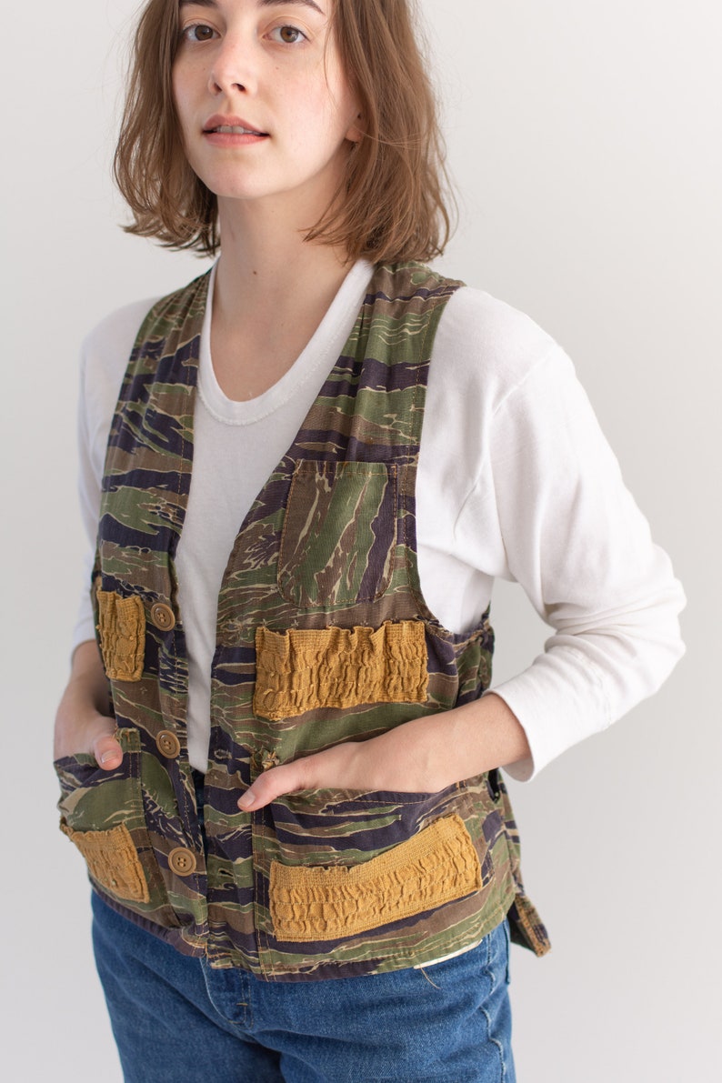 Camouflage Military Vest khaki Cotton Vintage Camo Fishing Vest S