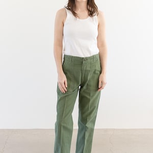 Vintage 28 Waist Olive Green Army Pants | Unisex Utility Fatigues Military Trouser | Zipper Fly | F568