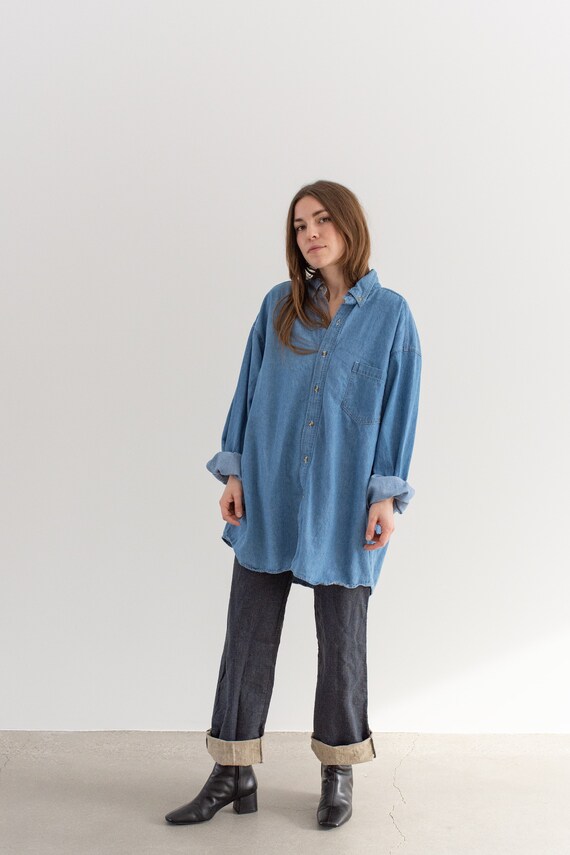 Vintage Denim Artist Shirt | 90s Mid Blue Oversize