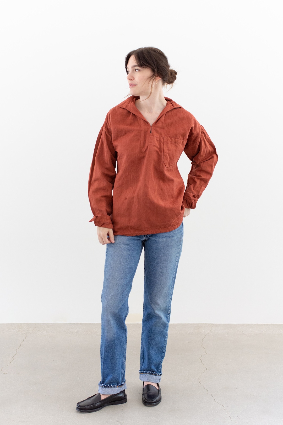 Vintage Overdye Brick Red Sailor Popover Shirt | Unisex