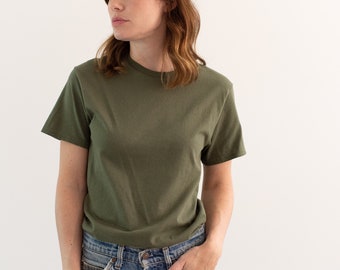 The Sevilla Tee | Army Green Crew T-Shirt | Olive Green Cotton Crewneck Tee Shirt | Washed Deadstock | S M