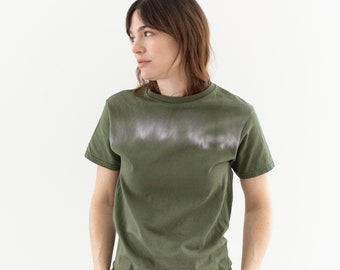 Tie Dye Army Green Crew T-Shirt | Olive Green Cotton Crewneck Tee Shirt | Washed Deadstock | S | T3