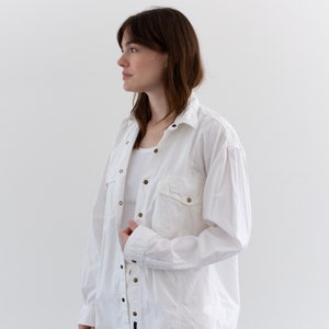 Vintage White Simple Oxford Snap Shirt 90s Cotton Work Blouse M image 5