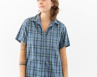 Vintage Blue Green Plaid Button Down Blouse | Calvin Klein Painter | Summer Shirt | S |