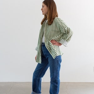 Vintage Green White Striped Shirt Jacket Unisex Flannel Stripe Cotton