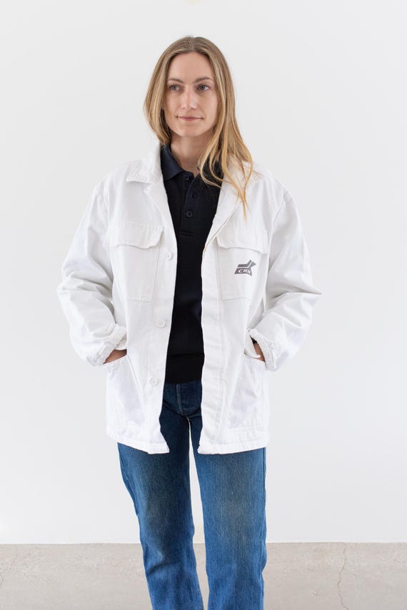 Vintage White Moleskin Work Coat | Unisex Cotton Workwear Chore
