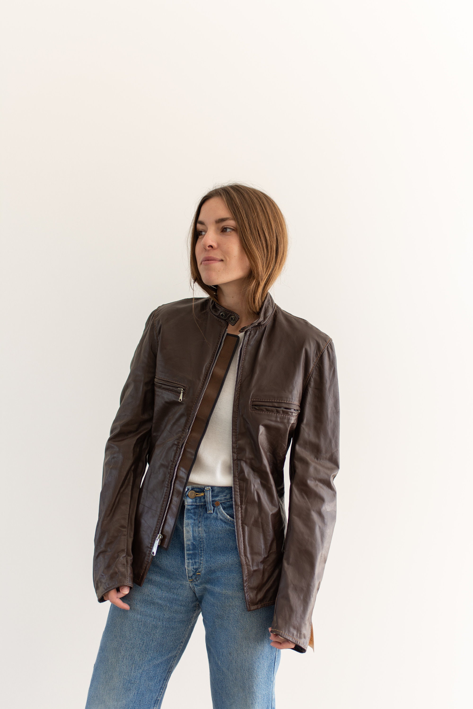 Vintage Dark Brown Leather Motorcycle Jacket Brooks | Etsy