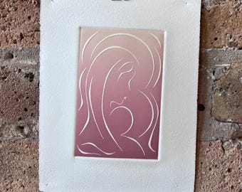 Vintage Lithograph Mother and Child Options 6x8