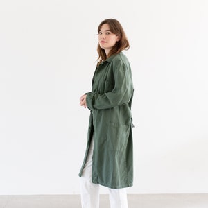 Vintage Eucalyptus Green Shop Coat Unisex Herringbone Twill Euro Chore Trench Jacket M image 6