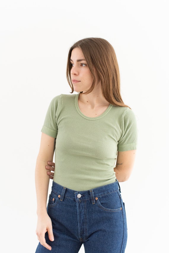 The Berlin Tee in Pistachio Green Vintage Ribbed Tee T Shirt Rib