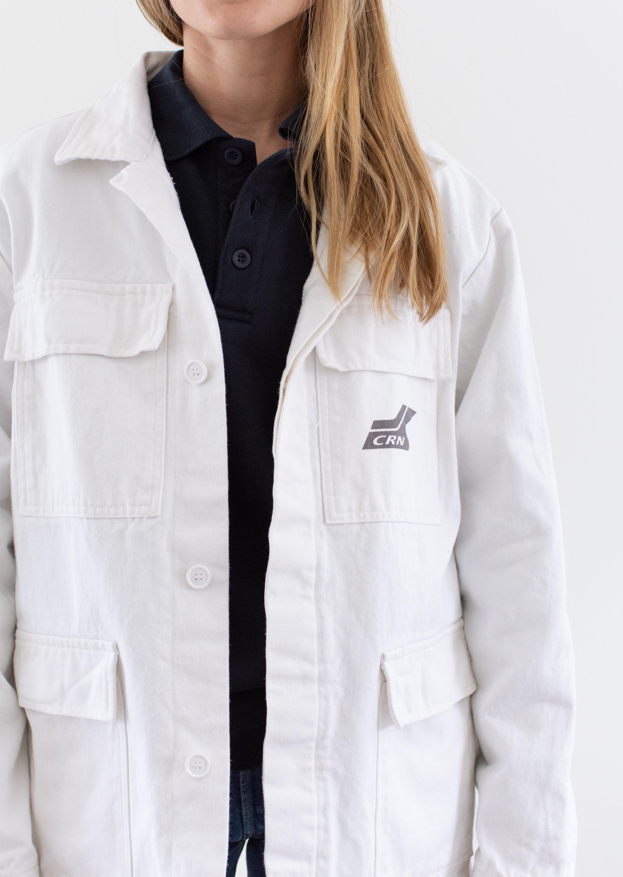 Vintage White Moleskin Work Coat | Unisex Cotton Workwear