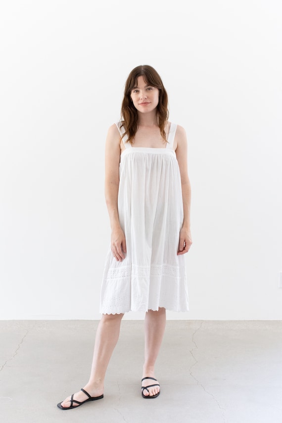 Vintage White Cotton Ruffle Dress | Antique Eyelet