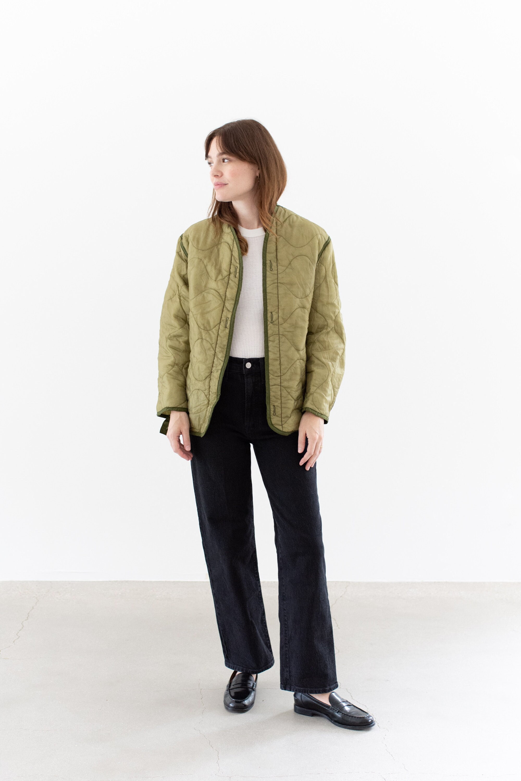 Vintage Celery Green Liner Jacket Unisex Wavy Quilted Nylon - Etsy