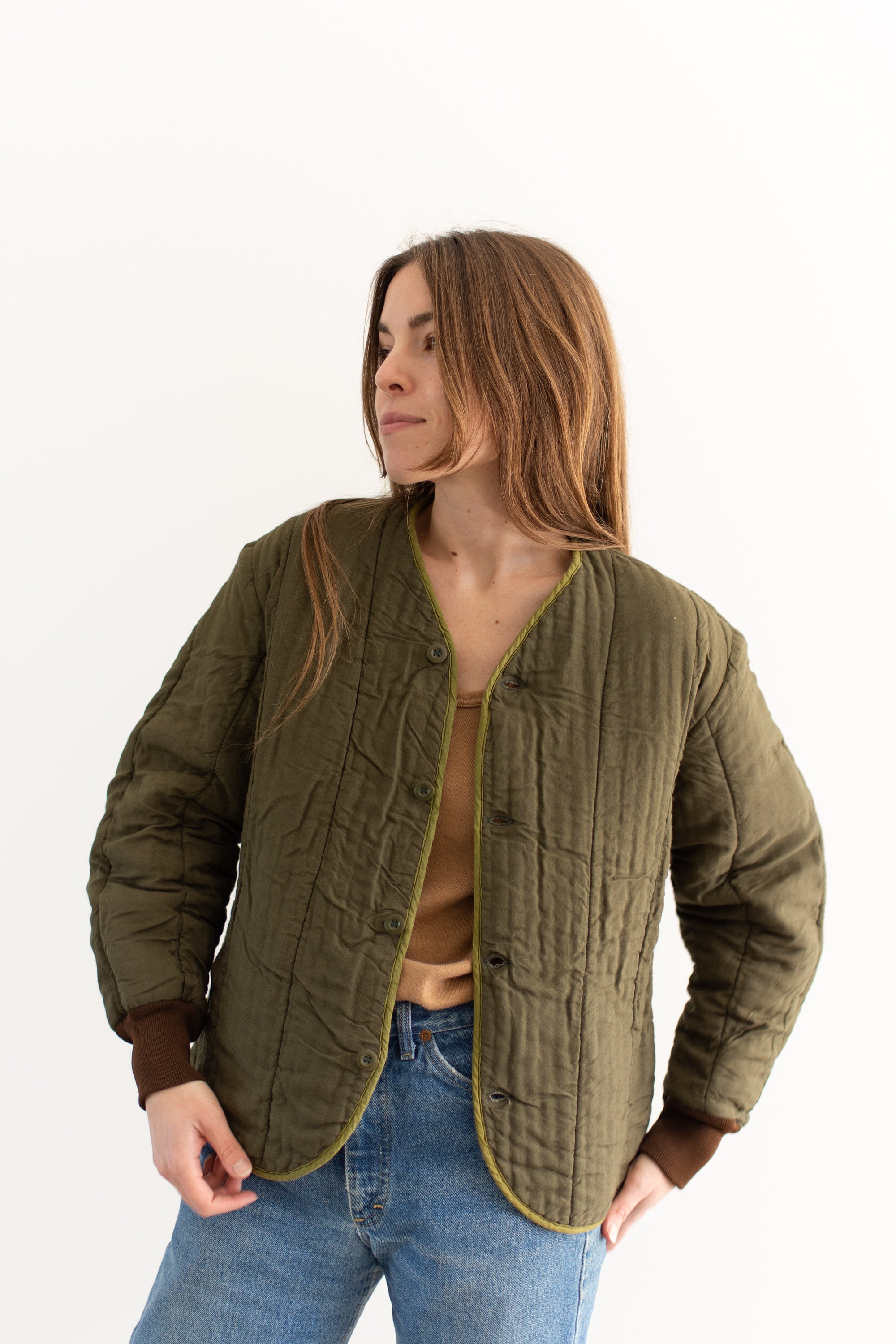 Vintage Olive Green Reversible Cotton Quilt Jacket | Unisex Puffer 