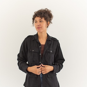 Giacca safari nera vintage / Bottone Corozo / Abbigliamento da lavoro unisex in cotone / Blazer da lavoro multiuso / S M / J01