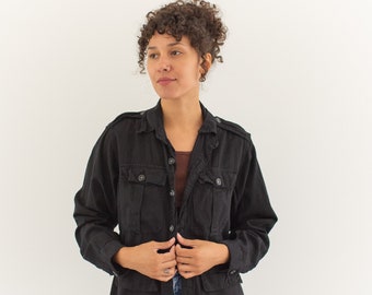 Vintage Black Safari Jacket | Corozo Button | Unisex Cotton Workwear | Utility Work Coat Blazer | S M |