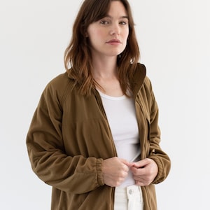Vintage Tan Braun Fleece Zip Up Sweatshirt Jacke | Hergestellt in den USA | M |