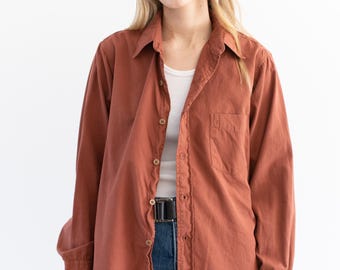 Vintage Overdye Brick Red Cotton Shirt | Unisex Lightweight Cotton Utility Workwear | M | S002