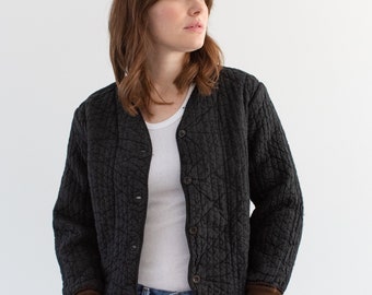 Vintage Overdye Black Reversible Cotton Quilt Jacket | Unisex Puffer | Brown Cuffs | XXS XS S | CC023