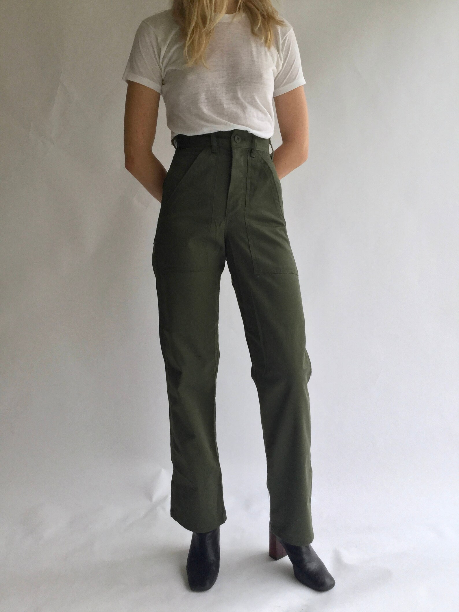 Vintage 24 Waist Army Pants Petite Cotton Poly Utility Army - Etsy