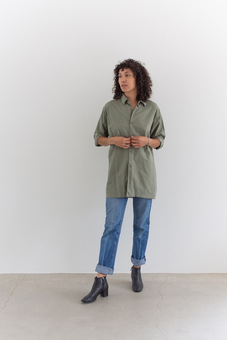 Vintage Sage Green Button up Shirt Cotton Simple Blouse M Etsy