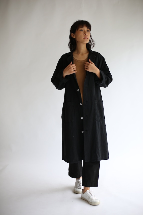 Vintage Black Overdye Shop Jacket | Utility Duster