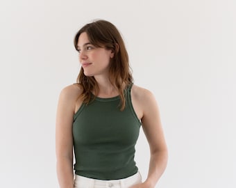 The Verona Tank in Eucalyptus Green | Vintage Rib Knit Tank Top | Base Layer Undershirt Singlet | XS S |