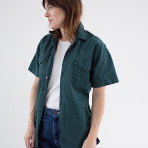 Vintage Dark Teal Short Sleeve Work Shirt Unisex Narrow 60s Cotton OverShirt Made in USA XS image 3