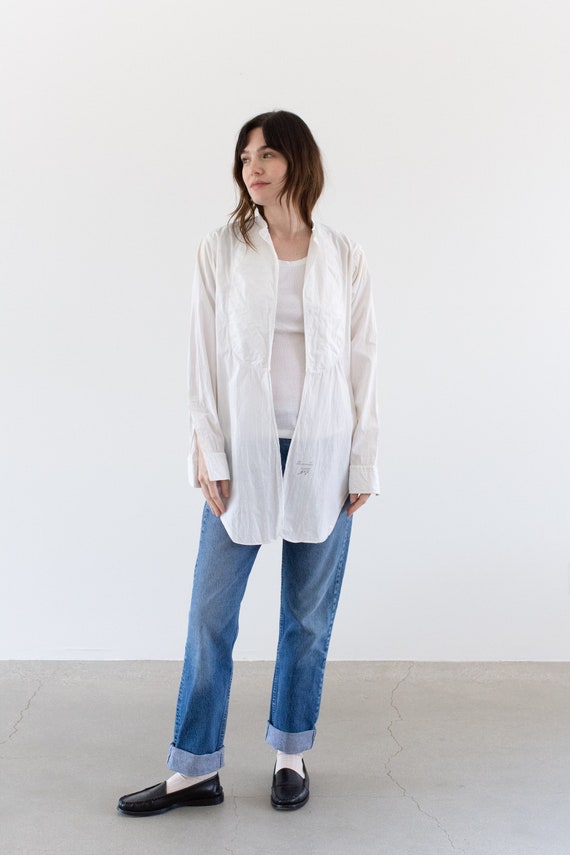 Vintage White Pintuck Tuxedo Shirt | Semi Sheer Pl