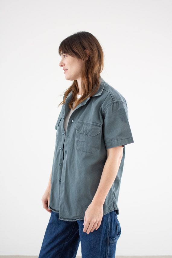 Vintage Teal Short Sleeve Work Shirt | Unisex 60s… - image 4