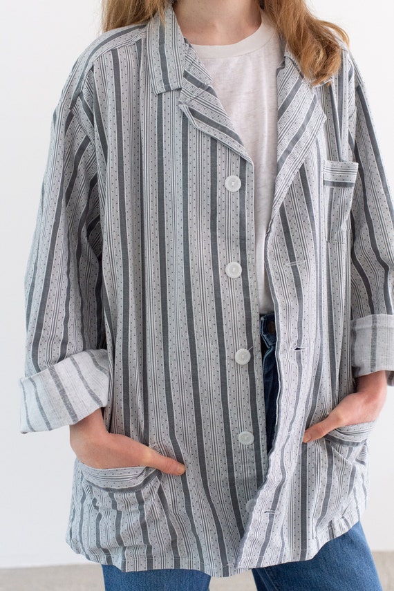 Vintage Grey White Striped Shirt Jacket | Unisex … - image 5