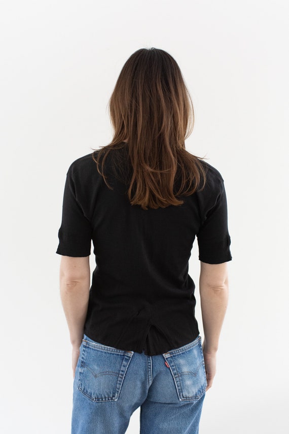 Vintage Black Button Up Thermal Shirt | Rib Knit … - image 7