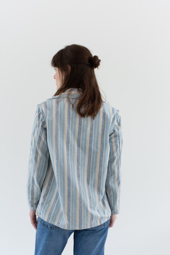 Vintage Blue Cream Striped Flannel Shirt Jacket |… - image 7