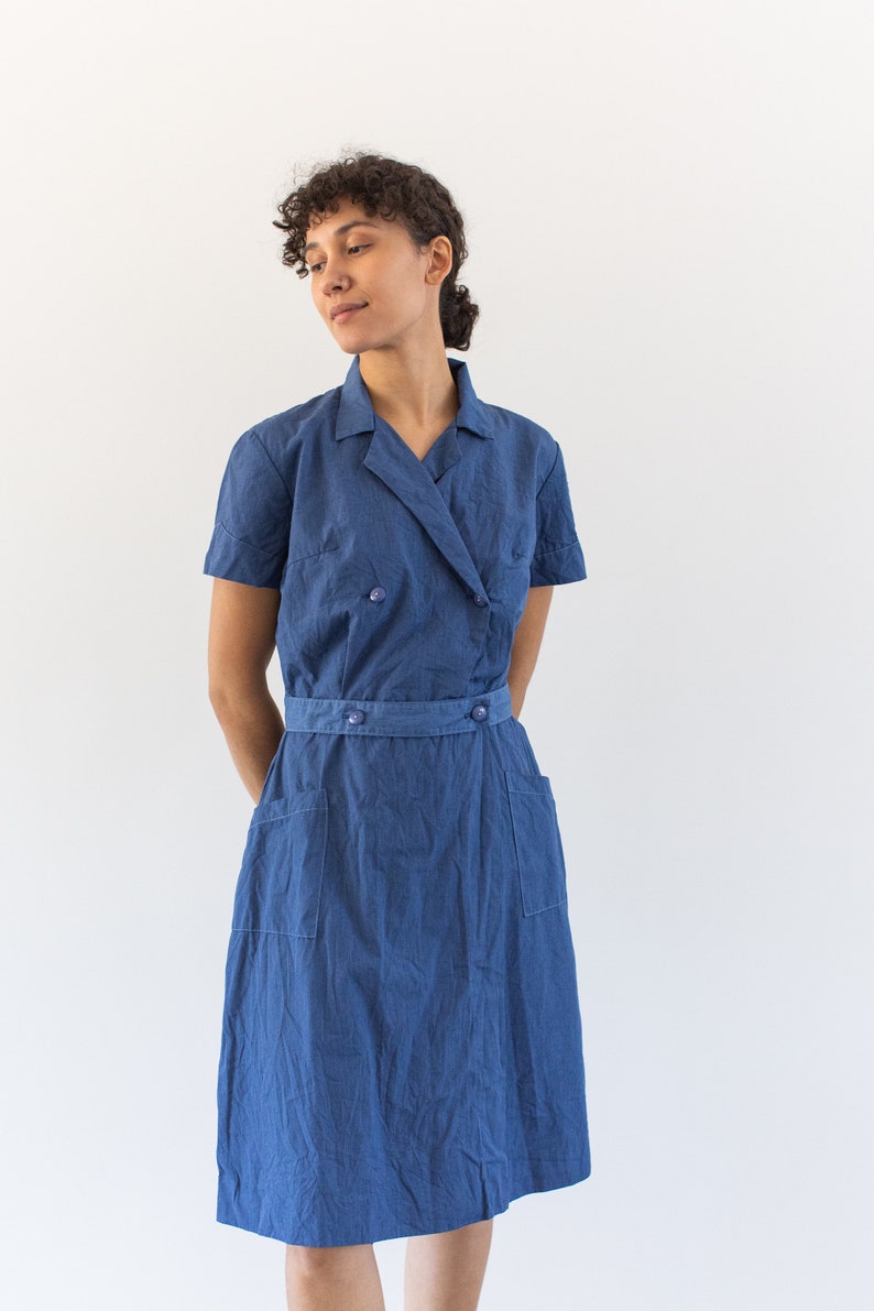 Vintage Navy Blue Short Sleeve Wrap Dress Smock Overdye True - Etsy