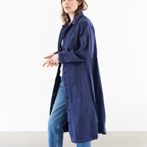 Vintage Navy Blue Trench Coat Unisex Belted Duster Jacket Made in Italy M image 8