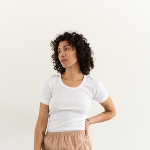 The Berlin Tee | Deadstock Vintage 100% Cotton White Ribbed Tee | Scoop Rib Knit T Shirt | XS S