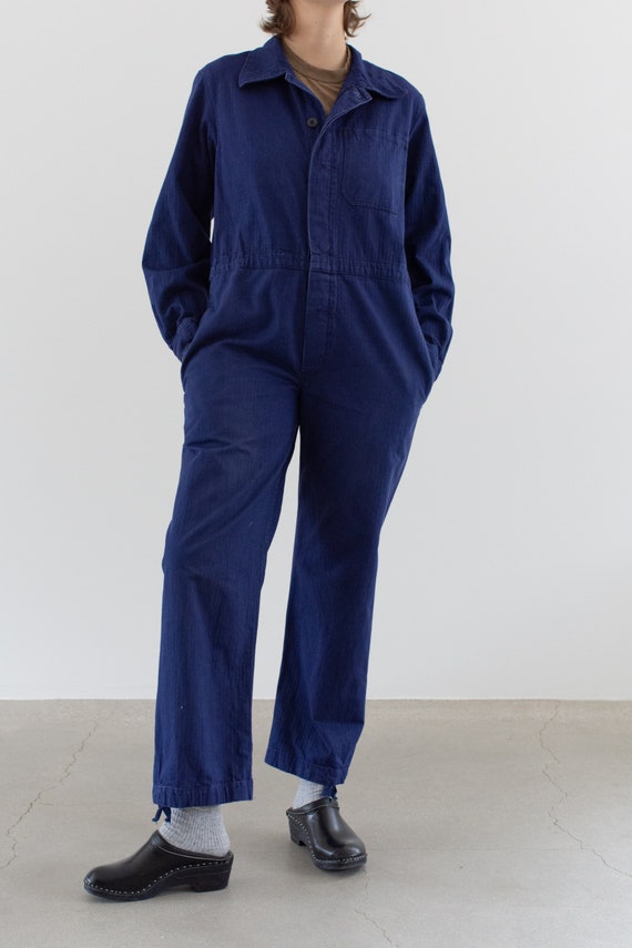 Vintage Navy Blue Jumpsuit | Herringbone Twill Co… - image 3
